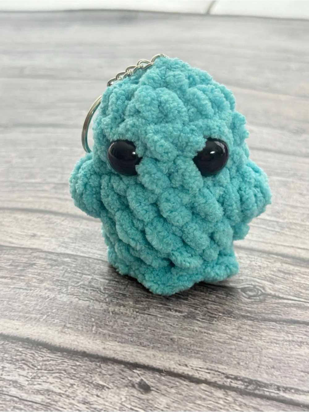 Handmade Blue Crochet Ghost Keychain – 3”